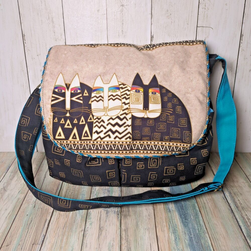 Laurel Burch Cat Messenger Bag Colorful Boho Art Tote Purse